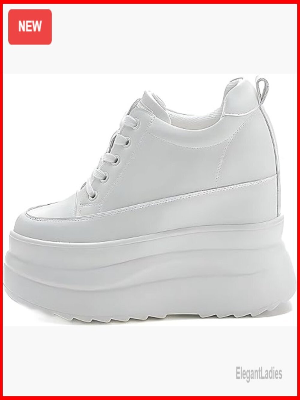 5 Inch Platform Sneakers with Hidden Wedge Heel, Leather Chunky Sole